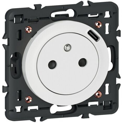 Legrand – Prise de courant Céliane 68427 2P+T – 16A – Chargeur USB Type C 1,5A – Pour usage intérieur – Dimensions 80x80mm