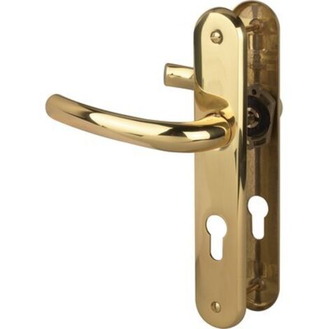 Hoppe Et Cie – Ensemble de porte sur plaque Tokyo – Laiton poli – Béquille double avec ressort de rappel – Dimensions 234x41mm – Entraxe 195mm (1/7)