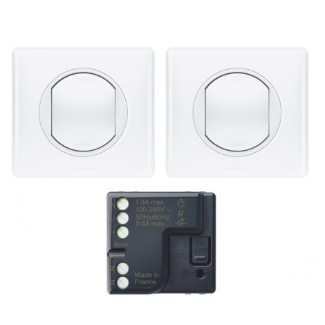 Legrand – Kit prêt-à-poser connectable – 2 commandes sans fil sans pile – Micromodule ON/OFF blanc pour lampes LED et halogènes