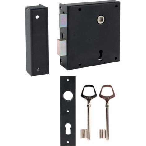 Serrure en applique noire gauche à fouillot – Clé L – Axe 65 mm pour bois dur – Sécurisation renforcée – JPM