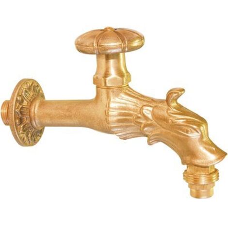 Ecolands – Robinet antique pour fontaine – Laiton poli résistant à l'humidité – Sortie M 3/4' pour raccordement tuyau – Installation murale facile