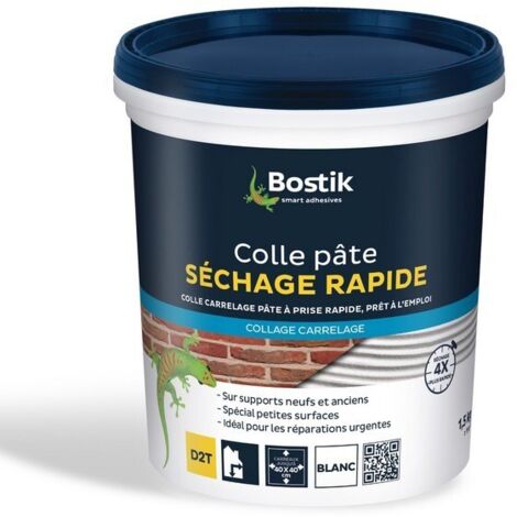 Bostik – Colle pâte séchage rapide 1,5 kg – Pour carrelage jusqu'à 40x40 cm – Séchage 4 fois plus rapide – Pour murs et sols intérieurs
