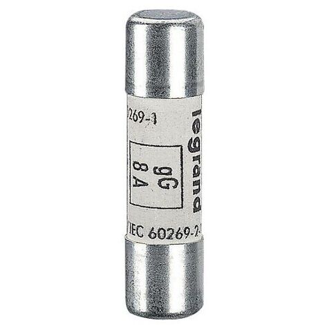 Legrand – Cartouche industrielle cylindrique gG 10x38 mm – 16A – Tension 500V – Pouvoir de coupure 100 000A – Corps céramique avec embouts cuivre