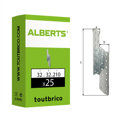 Équerre renvoyée droite 32 x 210 x 32 mm – Acier brut galvanisé Sendzimir – Fixation à visser – Agrément CE ETA-08/0170 – Alberts