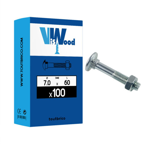 100 boulons TRCC 7 X 60mm zingué - Viswood