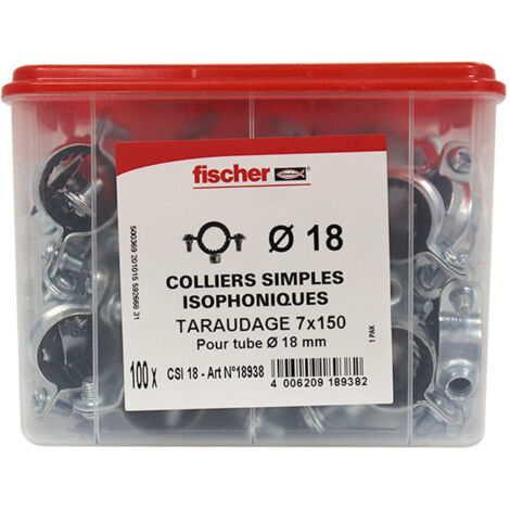 Fischer – Collier de fixation murale 18mm – Acier zingué blanc – Boîte de 100 – Réduction des bruits et vibrations – Serrage fiable des tuyauteries