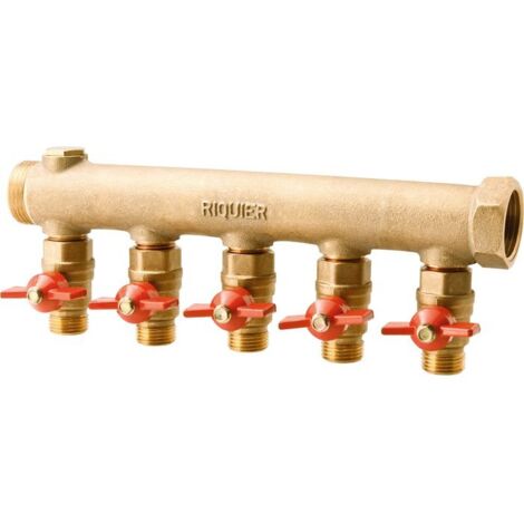 Riquier – Collecteur 5 sorties avec vannes M 1/2' – Entraxe 50 mm – Filetage entrée M 1' – Contrôle optimal du débit (1/3)