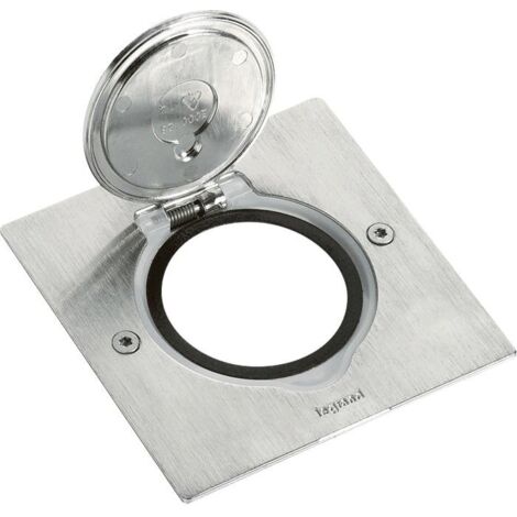 Legrand – Prise de sol carrée inox brossé – Installation encastrée – Protection IP44 et IK08 – Ouverture à 180° pour accès facile (1/5)
