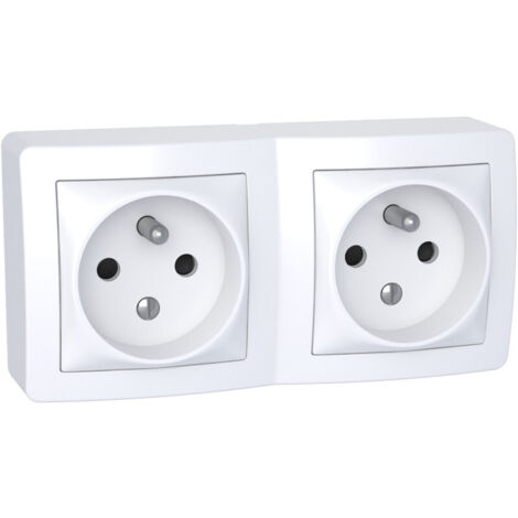 Schneider Electric – Prise de courant double 2P + T – Blanc polaire – Indice de protection IP20 – Connexion à vis – Intensité 16A pour installations électriques (1/4)