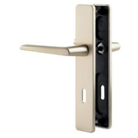 Vachette – Ensemble de poignées de porte sur plaque RIVIERA champagne – Aluminium anodisé – Entraxe 195mm – Pour portes 40mm d'épaisseur
