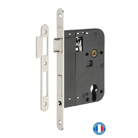 Thirard – Serrure à larder A80 BT rond réversible – Axe 80 mm – Têtière et pêne en laiton – 1/2 tour réversible sans démontage