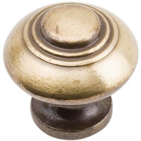 Bouton de meuble en zamak laiton vieilli – Diamètre 33 mm – Hauteur 26 mm – Taraudé 4 mm pour tiroirs et armoires – Cadap
