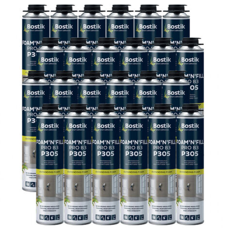 Bostik – Lot de 24 mousses polyuréthane expansives pistolables 750ml – Excellente adhérence sur béton, bois, métal – Isolation phonique et thermique (1/2)
