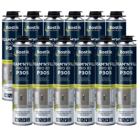 Bostik – Lot de 12 mousses polyuréthane expansives 750ml – Pistolables pour joints et remplissage – Excellente adhérence sur béton, bois, métal