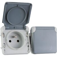 Legrand – Prise de courant 2x2P+T horizontale pré-câblée – Gris – 16 A – 250 V – Indice de protection IP44 – Pour installations électriques intérieures