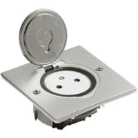 Legrand – Prise de sol 2P+T 16A 250V – Platine carrée inox brossé – Pour installations électriques en intérieur – Indice de protection IP44