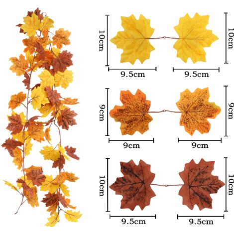 Lot De 2 Guirlandes Automne En Soie 1.8m - Feuilles D'Érable Colorées Pour Décorer Cheminée, Porte, Table - Déco Saisonnière Réutilisable - 14