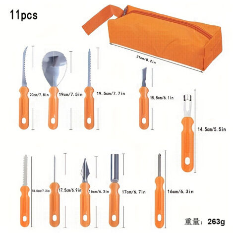 Lot De 11 Outils De Sculpture De Citrouille En Acier Inoxydable - Kit Complet Halloween Pour Enfants Et Adultes