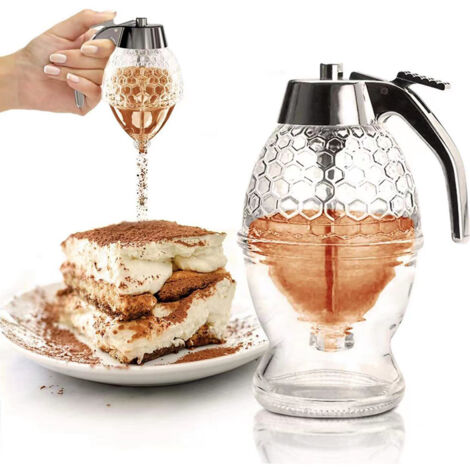 Distributeur De Miel élégant Avec Bec Anti-goutte – Pot En Verre 237 Ml Sur Support – Idéal Distributeur De Miel élégant Avec Bec Anti-goutte – Pot En Verre 237 Ml Sur Support – Idéal