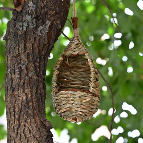 New straw-woven bird nest, handmade hibiscus grass birdcage, outdoor garden decoration, bird nest. (1/5)