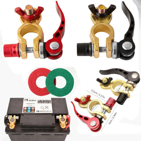Produit : Connecteur de batterie à verrouillage rapide en cuivre pur, pince de batterie à connexion rapide, clip pour bornes de batterie positive et négative. (1/5)