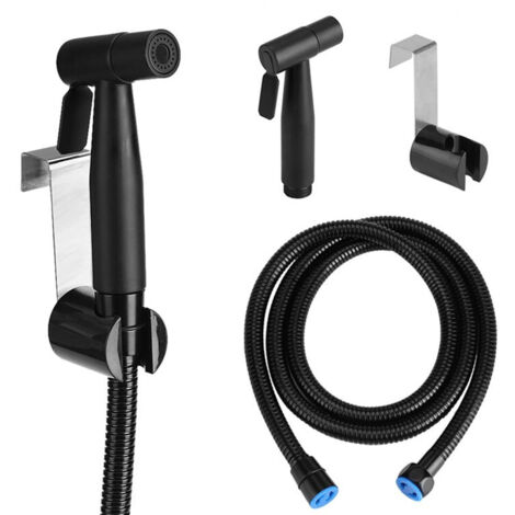 Ensemble de bidet portatif avec pistolet de pulvérisation pour WC en acier inoxydable 304 noir et buse sous pression (1/5)