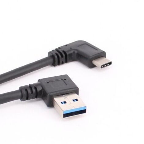 Connecteur mâle Type-C 3.1 à 90 degrés vers connecteur mâle USB 3.0A à angle droit et double courbure latérale pour téléphones portables et tablettes. (1/5)