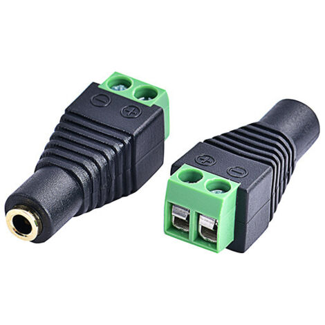 Adaptateur pour casque audio mono femelle 3,5 mm plaqué or sans soudure vers bornier vert, 2 sections/classe (1/4)