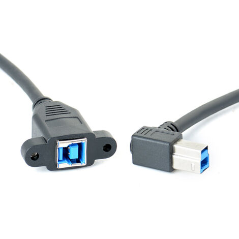Câble d'extension USB 3.0 coudé à gauche, mâle-femelle, avec vis à oreilles pour caméras et imprimantes industrielles. (1/5)