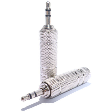 Fourniture directe d'usine de fiches adaptateurs audio nickelées mâles 3,5 mm vers femelles 6,35 mm pour microphones, grandes à petites (6,5 mm vers 3,5 mm). (1/5)