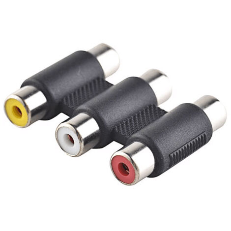 Adaptateur AV avec 3 connecteurs audio/vidéo RCA femelles, connecteurs RCA femelles 3AV femelles à passage direct rouge, blanc et jaune. (1/5)