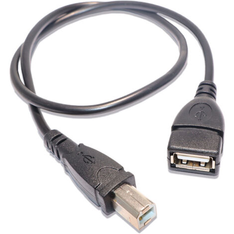 Câble de données USB femelle vers USB B mâle pour imprimantes, scanners et disques durs portables. Connecteur A femelle vers mâle pour imprimante. (1/5)