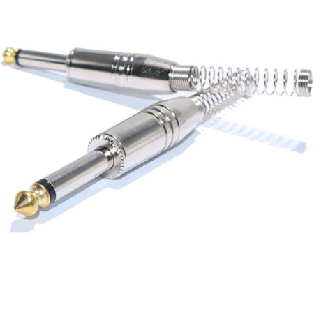 Adaptateur audio mono plaqué or 6,35 mm à fils soudés pour microphones 6,5 mm (mâle, fiche à trois broches). (1/5)