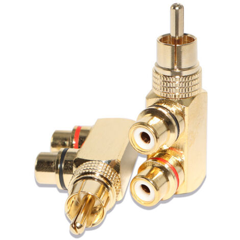 Adaptateur audio/vidéo AV Lotus mâle en cuivre pur plaqué or vers 2 femelles RCA, répartiteur à trois voies (1/4)