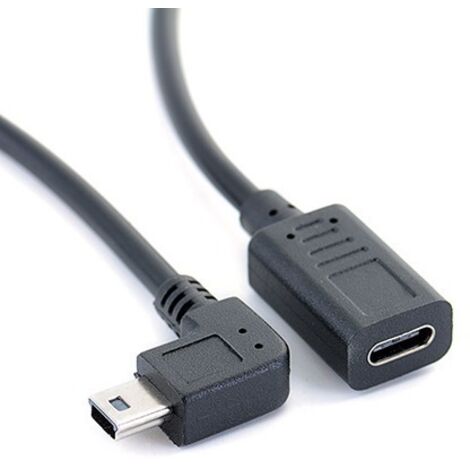 Câble adaptateur de charge et de données pour téléphone portable, tablette, appareil photo, connecteur coudé mâle Mini5p vers connecteur femelle Type-C (port T). (1/5)