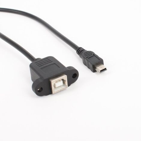Adaptateur Mini 5P vers USB 2.0B femelle pour imprimante, avec connecteur femelle et cosse à œillet. Le câblage comprend un écrou pour une fixation jusqu'à 0,5 mètre. (1/5)