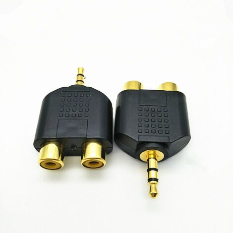 Adaptateur audio plaqué or 3,5 mm mâle double canal vers 2 RCA femelles pour ordinateurs et téléviseurs, prise 3,5 mm, connecteur RCA femelle. (1/4)