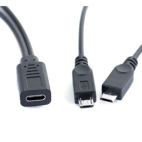 Câble de charge et de données USB 1 à 2, universel pour téléphones portables et tablettes, avec connecteur femelle Android Type-C vers 2 micro mâles. (1/5)