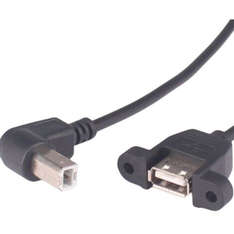 Câble d'extension USB 2.0 B mâle vers USB femelle coudé vers le bas, avec pattes de fixation et trous de vis pour la fixation des câbles de panneau et l'impression. (1/5)