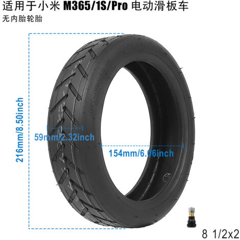 Les pneus tubeless 50/75-6.1 (8 1/2x2) conviennent aux pneus tubeless de 8,5 pouces de la trottinette électrique Xiaomi.
