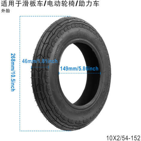 Pneus gonflables 10x2/54-152 pour trottinettes électriques, vélos et draisiennes de 10 pouces. (1/5)