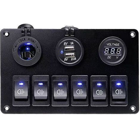 Commutateur de panneau combiné à 6 positions à commande directe avec double prise allume-cigare USB et interrupteur de panneau de surface XU (1/5)