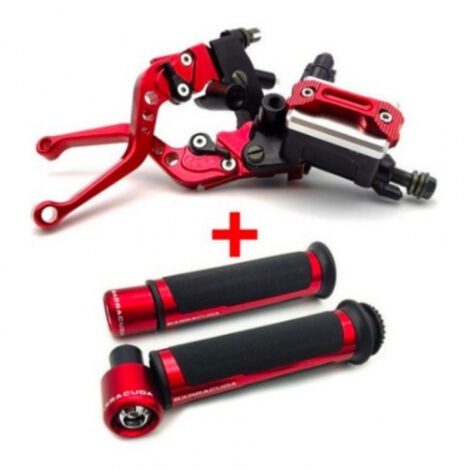Pompe de frein adaptable (servofrein avant CNC) + poignées de guidon (rouges) (1/3)