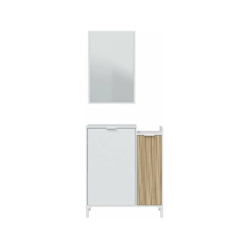 Recibidor Dahlia 1 cajón 1 espejo color roble y blanco entrada pasillo  mueble 116x81x29 cm