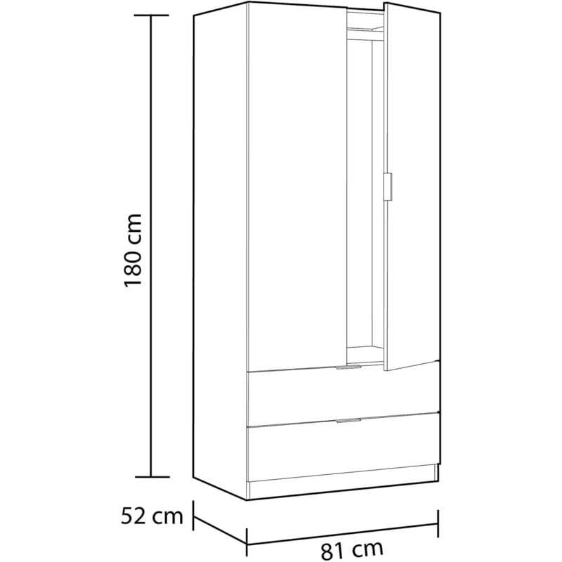 Armario ropero 2 puertas y 2 cajones color blanco, 81 cm ancho NICO