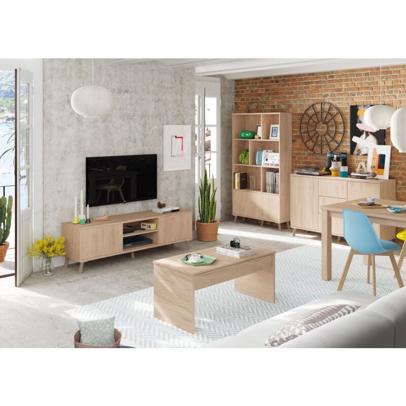 Mueble Tv 1 Puerta 3 Compartimentos – Blanco Acabado En Brillo – 180 X 30 X  40cm – Berit con Ofertas en Carrefour