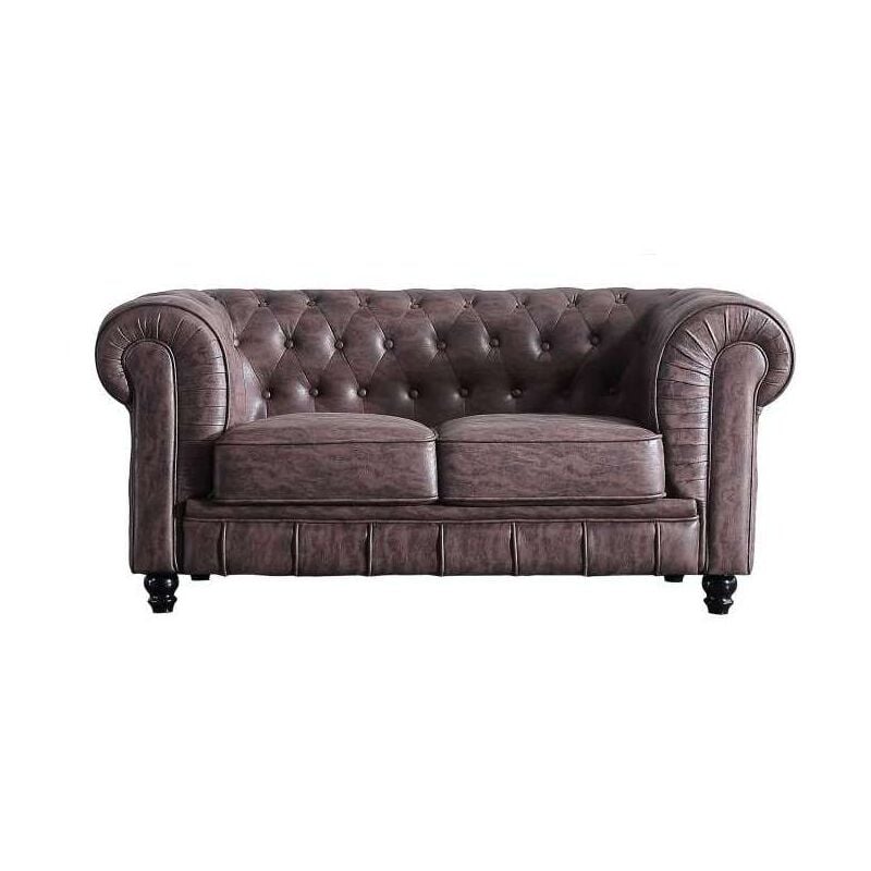 Sofá de 2 plazas Chesterfield tapizado en símil piel imitación cuero viejo,  166 cm(ancho) 75 cm(altura) 84 cm(fondo).