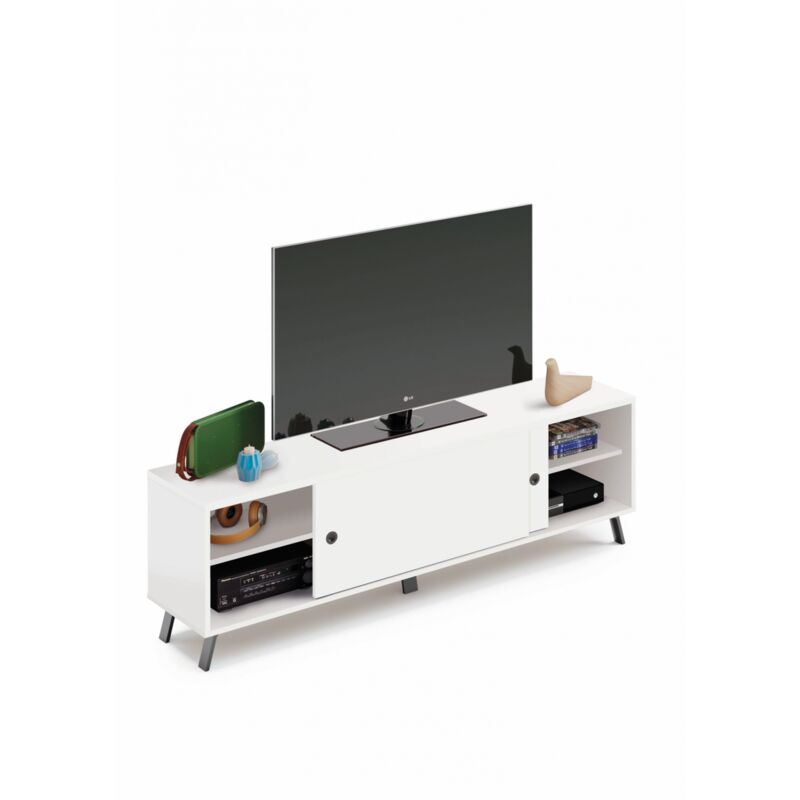 Mesa De Television kamet 2 puertas correderas acabado blanco 52 cmalto160 cmancho40