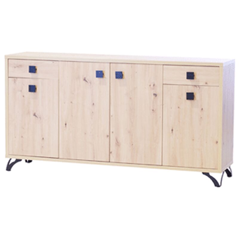 Aparador 4 puertas 2 cajones modelo River APL-07 acabado roble amazonas/negro, 160cm(ancho) 85cm(alto) 39cm(fondo).