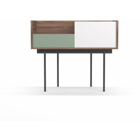 Recibidor modelo 671 acabado nogal combinado con blanco y verde, 84cm(alto)  98cm(ancho) 31cm(prof.) (1/4)